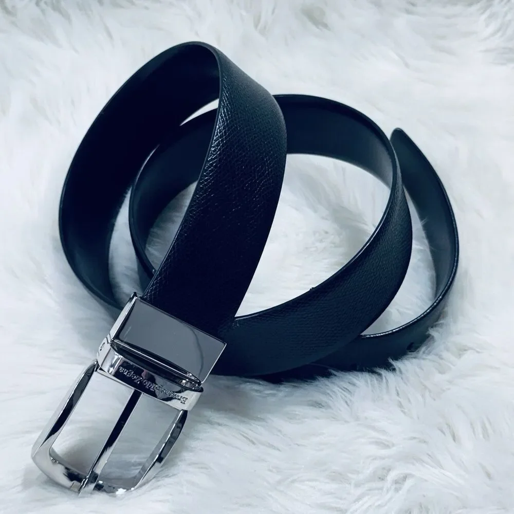 Ermenegildo Zegna Reversible Belt Palladium Black Smooth Textured Men’s Size 32